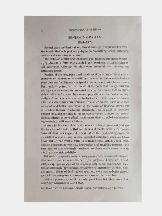 The Intelligent Investor, Benjamin Graham