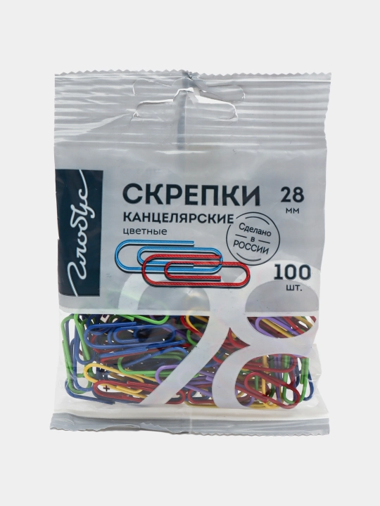 Kanselyariya qisqichlari L28 mm, 100 dona, rangli, S28-100 P Pl paketida - 