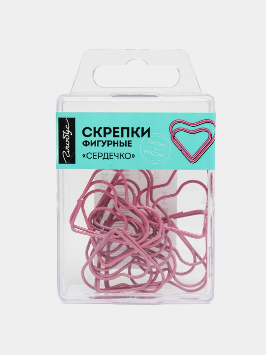 Скрепки канцелярские фигурные сердечки L28 мм, 12 шт, розовые, евробокс