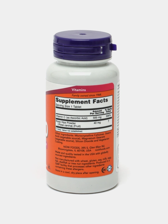 NOW Foods, C-500 shipovnik, 100 tabletkalar