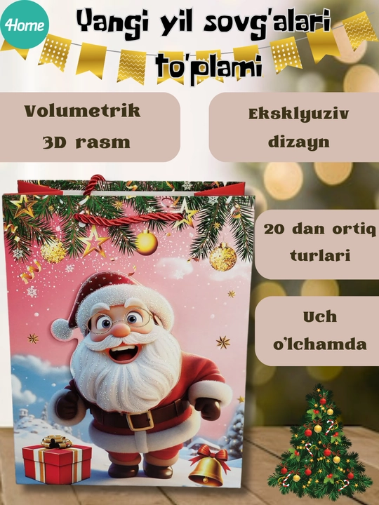 Yangi yil sovg'a sumkasi, 20 dan ortiq turlari, 3D rasm