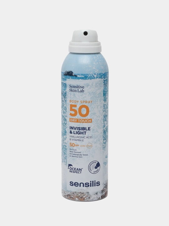 SPF 50+ Sensilis Body Spray Dry Touch tana uchun quyoshdan himoyalovchi spreyi, 200 ml