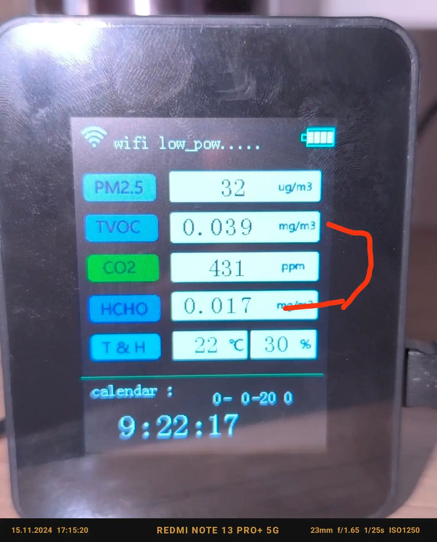 Aqlli havo sifatini aniqlash qurilmasi Tuya Wi-Fi PM2.5 TVOC CO2 CH2O