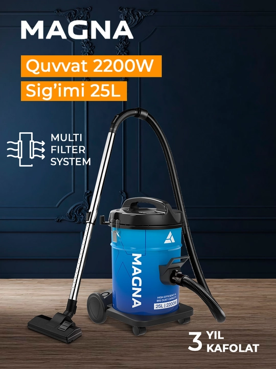 Барабанный пылесос Magna, 2200 Вт, сухая уборка, ведро 25 л