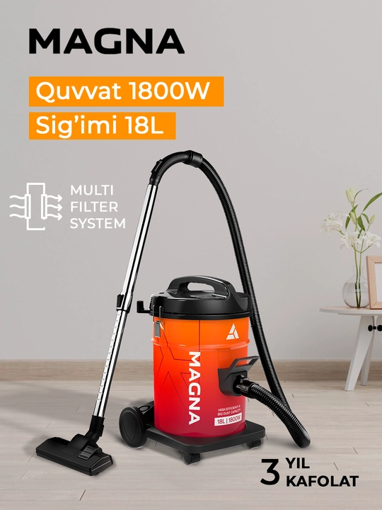 Барабанный пылесос Magna, 1800 Вт, сухая уборка, ведро 18 л