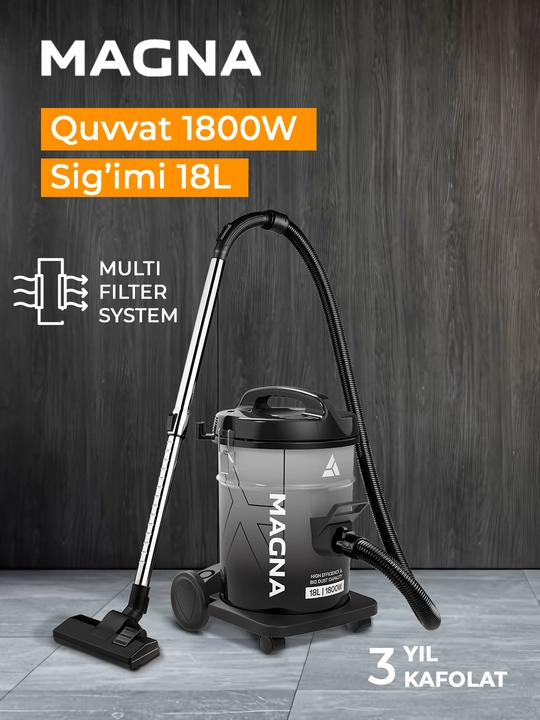 Барабанный пылесос Magna, 1800 Вт, сухая уборка, ведро 18 л