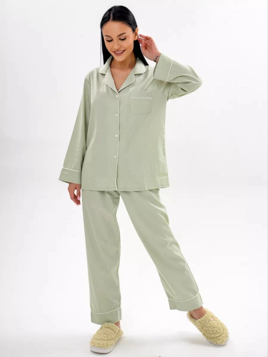 Ayollar pijamalari, uzun yengli ko'ylak va shimli pijama, 100% paxta