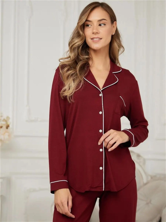 Ayollar pijamalari, uzun yengli ko'ylak va shimli pijama, 100% paxta