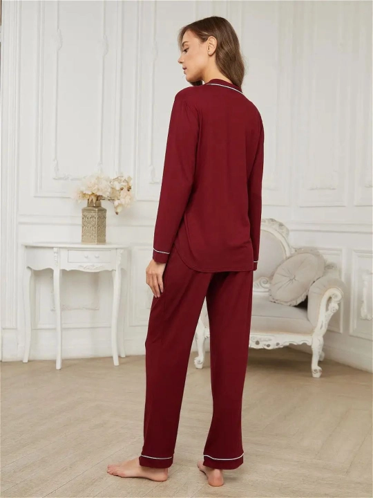 Ayollar pijamalari, uzun yengli ko'ylak va shimli pijama, 100% paxta