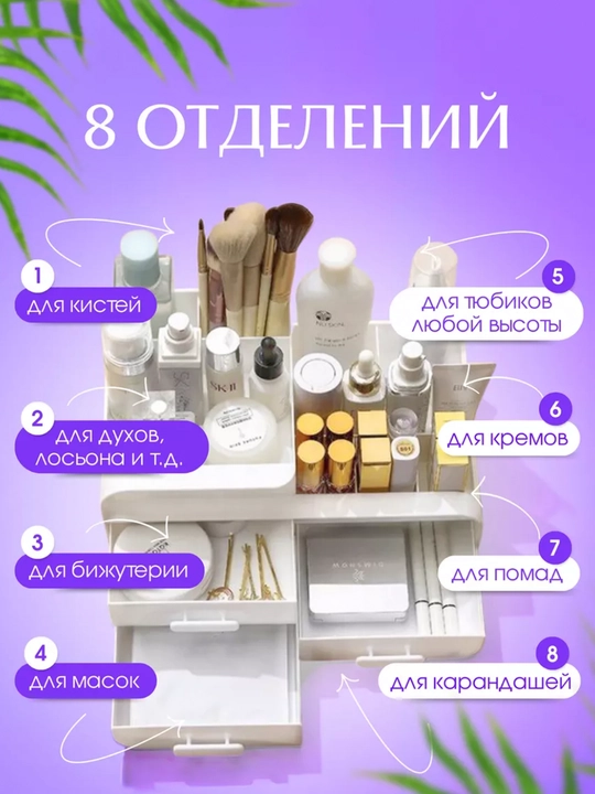 Органайзер для косметики и парфюмерии, акриловая подставка для макияжа с вращением на 360°