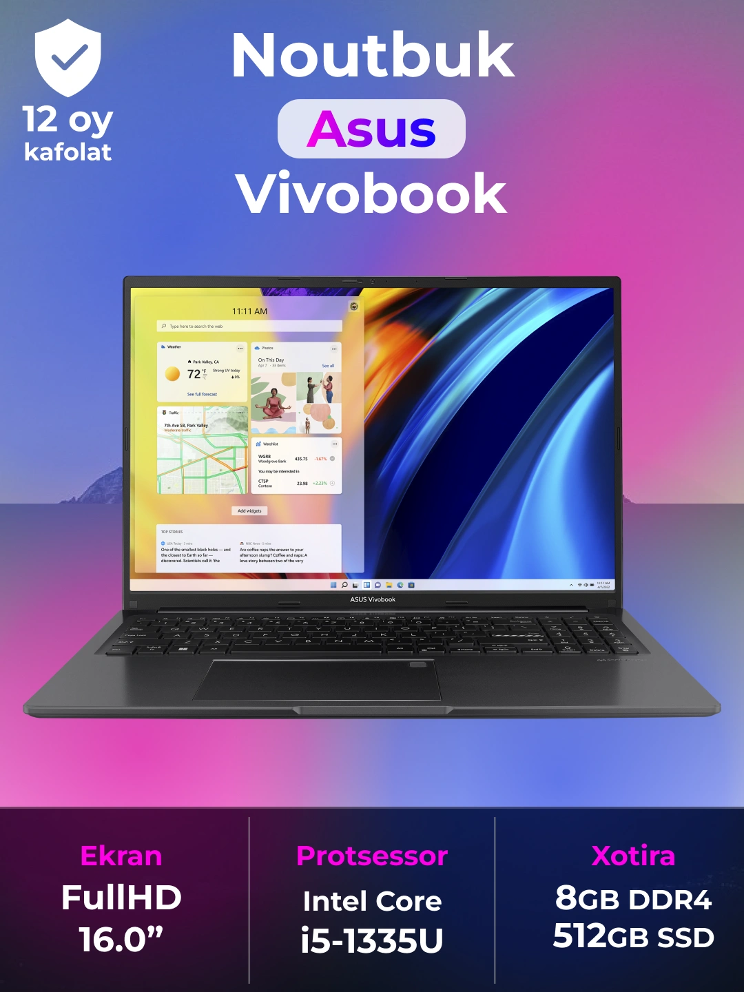 Ноутбук ASUS VivoBook, Intel Core i5-1335U, 8ГБ DDR4, 512ГБ SSD, 16.0" WUXGA за 6515000 сум со скидкой 33%. Uzum Market