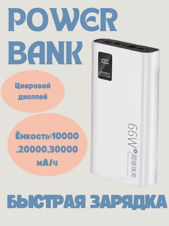 Tashqi akkumulyator Power Bank 66 W,tez zaryadlashni qo'llab-quvvatlaydigan, 20000 mA/soat
