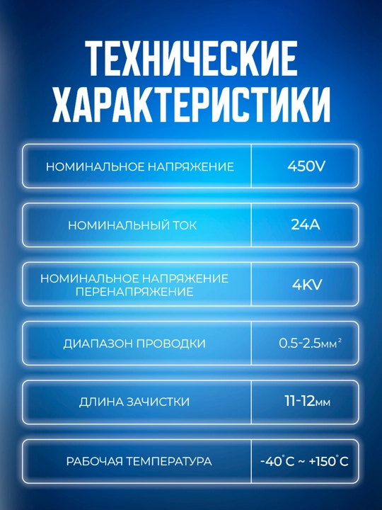 Соединительные проходные клеммы для проводов, 0,08-2,5 мм2, набор 15 шт