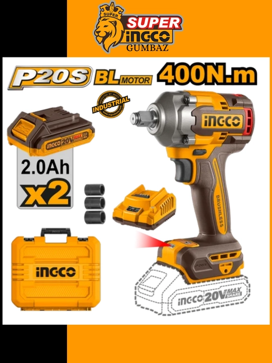 Аккумуляторный бесщеточный ударный гайковерт INGCO CIWLI2040 INDUSTRIAL,20 В, 1 / 2"400 Нм - 