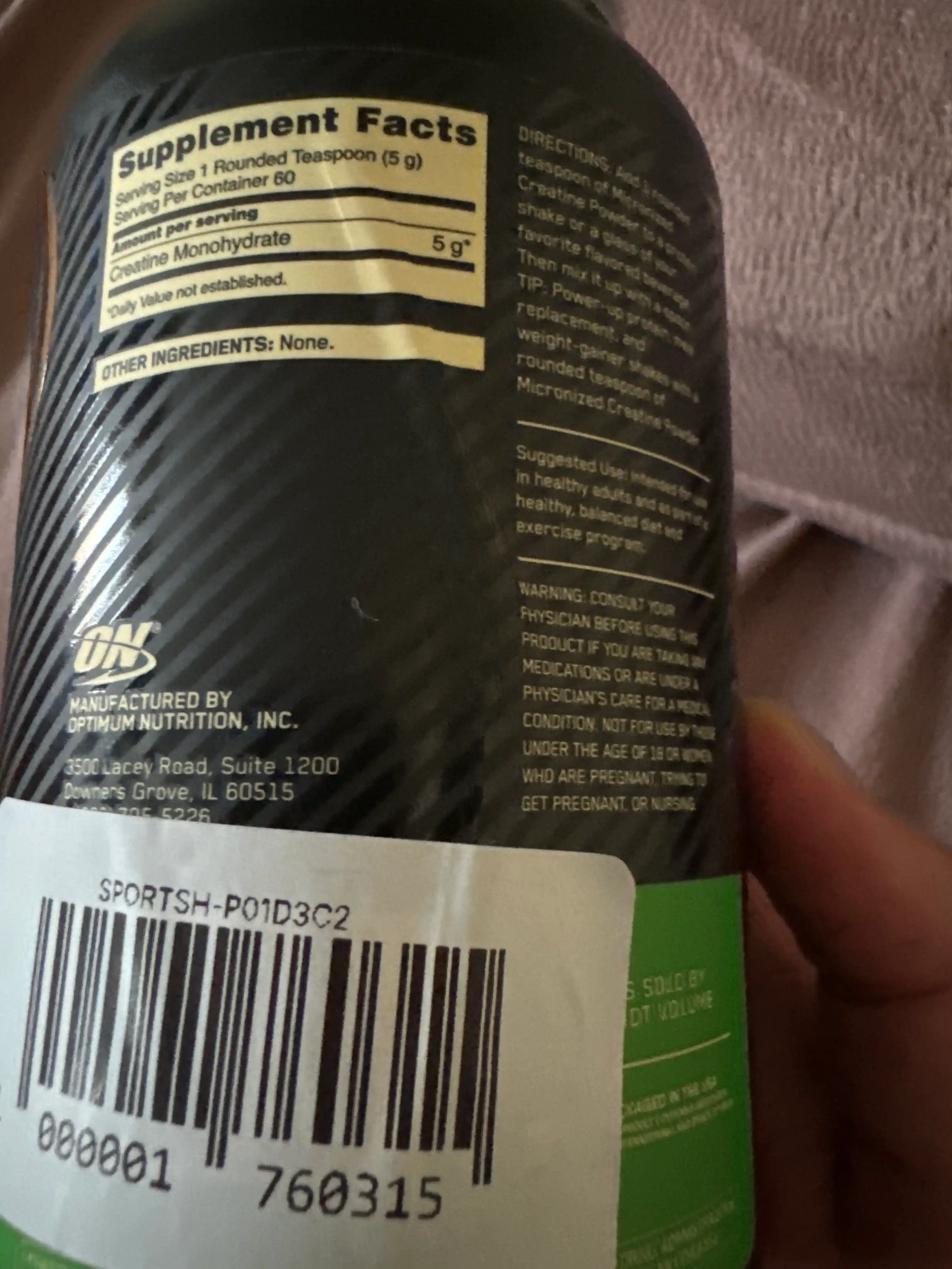 Optimum Nutrition Micronized Creatine Powder kreatin, 300 g, 60 ta porsiya