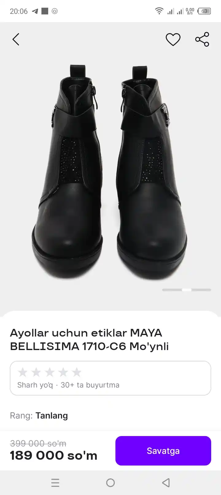 Ayollar botinkalari BELLISIMA 1710-C6' Mo'ynli, poshna 3 sm