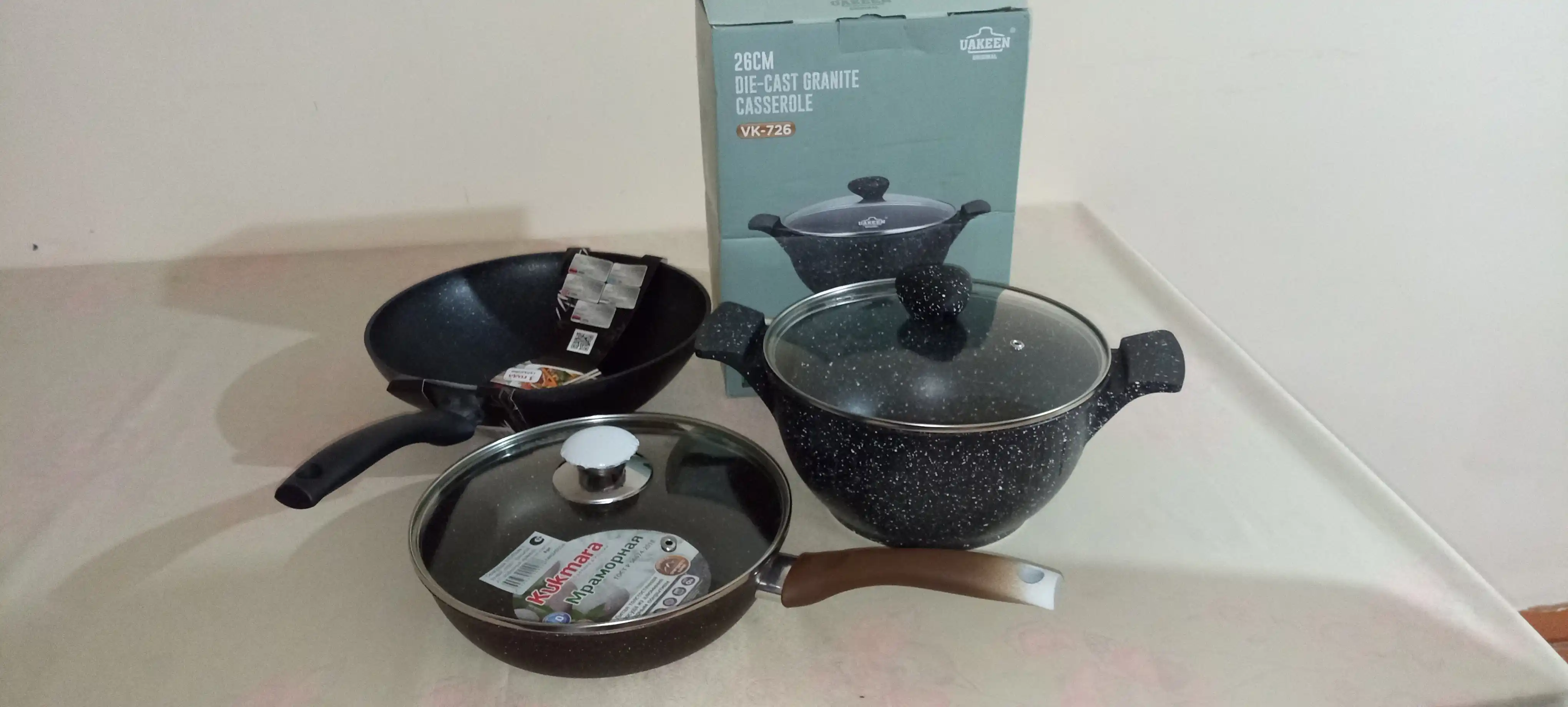 Казан антипригарный с крышкой UAKEEN Casserole, 26/28/30/32/34 см