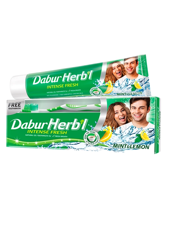 Tish pasta-gel Dabur Herbl Yalpiz va limon, tabiiy, ftoridsiz, halol, tish cho'tkasi, 150g