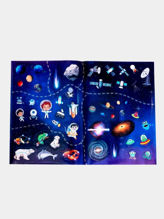 Stiker kitobi kosmik atlas, Dunyo atlasi, A4 formati, 16 sahifa