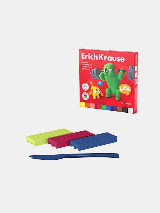 Пластилин классический ErichKrause Jolly Friends 10 цветов со стеком, 180 г, 61346
