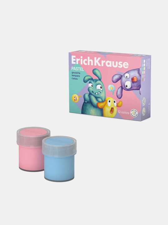 Гуашь ErichKrause Jolly Friends Pastel, 12 цветов по 20 мл, 61419
