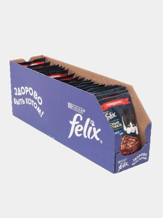Felix Мясные ломтики влажный корм, для кошек, с говядиной, 75 гр 26 шт