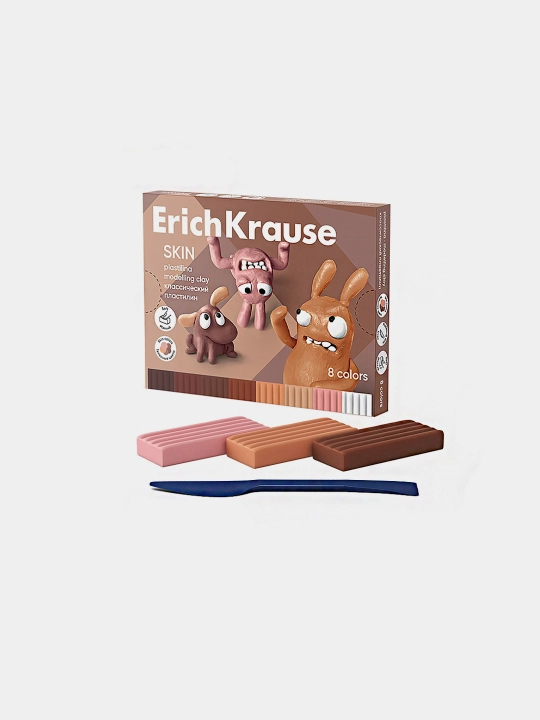 Пластилин классический ErichKrause Jolly Friends Skin 8 цветов со стеком, 144 гр, 61353