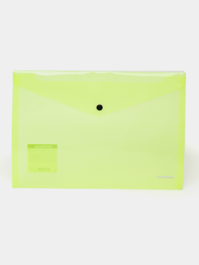 Папка-конверт на кнопке, пластиковая ErichKrause Glossy Neon, A4, полупрозрачная — ERKR-P14946D-ЖЕЛТ