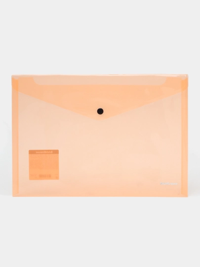 Папка-конверт на кнопке, пластиковая ErichKrause Glossy Neon, A4, полупрозрачная — ERKR-P14946D-ОРАНЖ