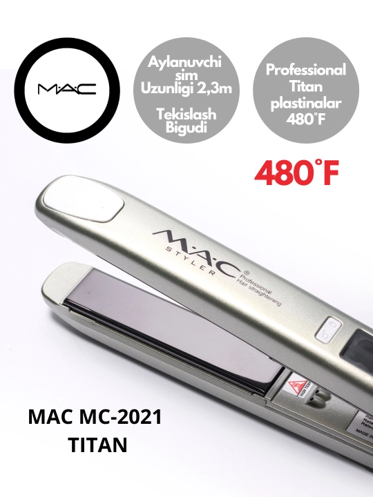Professional soch tekislovchi dazmol MAC Styler MC-2021, mayin sochlar uchun