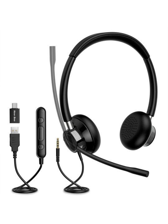 USB - гарнитура проводная New Bee H361, легкие наушники, 116 г - 
