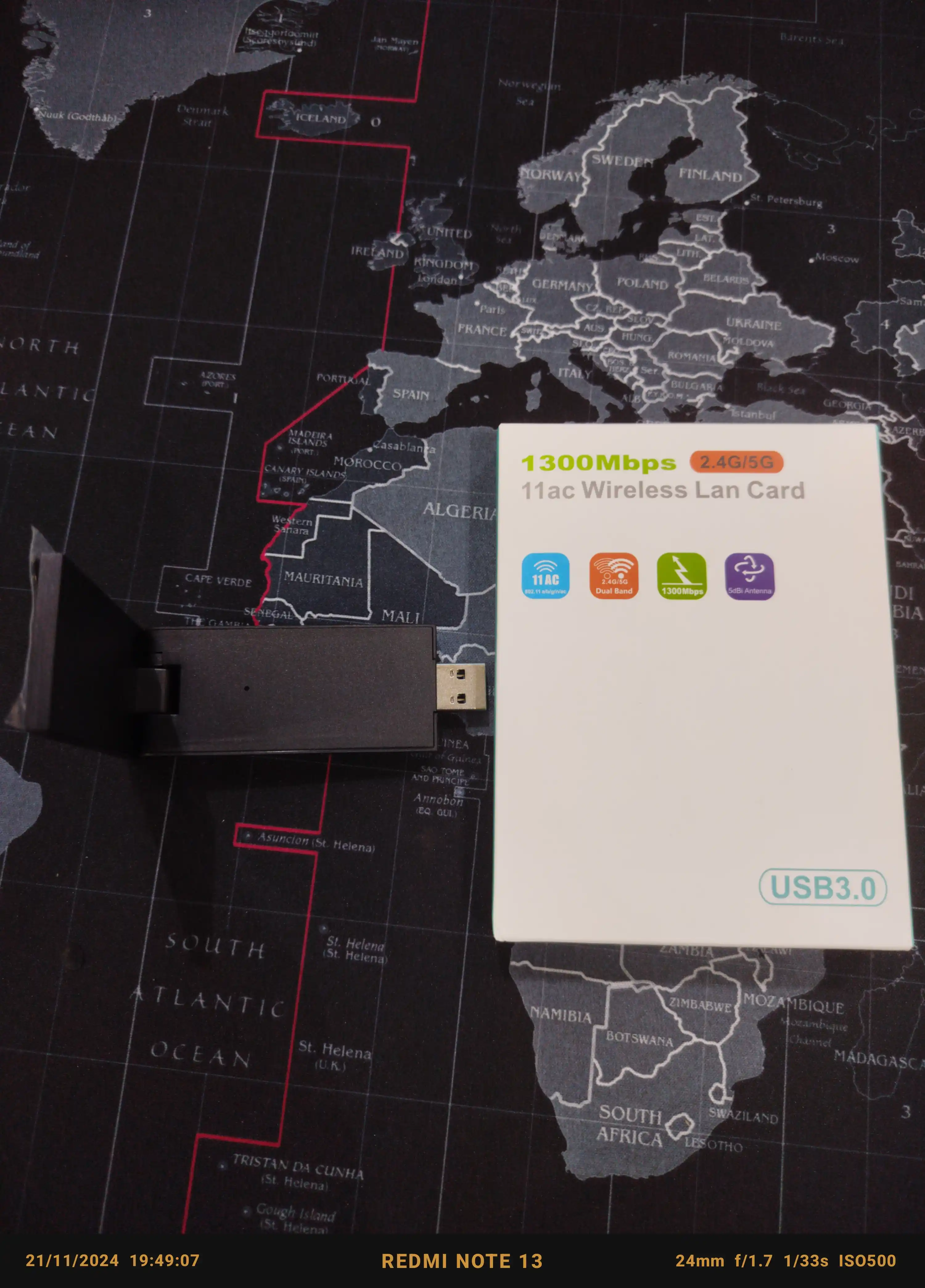 Adapter, antenna, Wi-Fi-ni qo'llab-quvvatlaydigan USB adapter, 1300 Mbit/s, 2,4/5 GGts