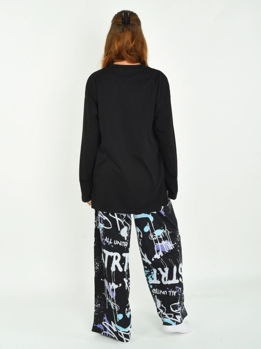 Qizlar va ayollar uchun uy qurilishi pijama, longsliv uzun qisma va keng shim