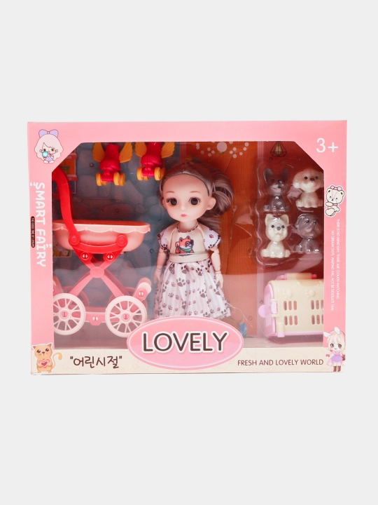 Кукла "Dreamy Bay Lovely Fashion" в платье, с любимцами, коляской, аксессуарами
