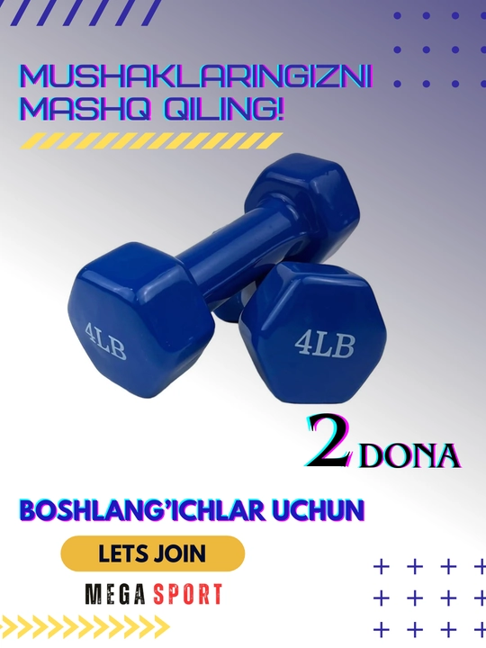 Vinil gantellar 0.5kg dan 4 kg gacha, to'plam uchun 2 dona
