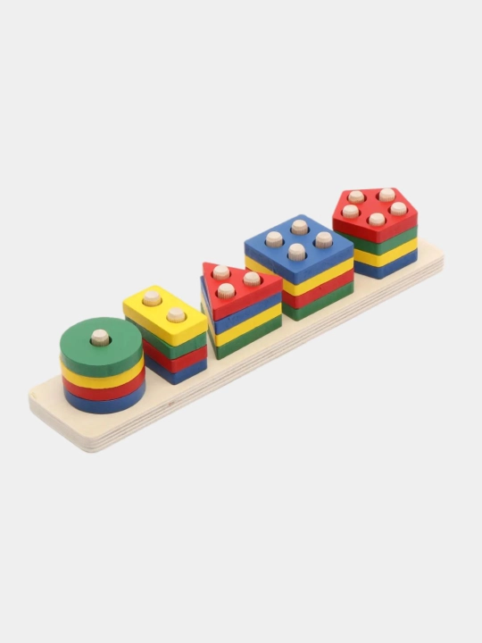 Bolalar uchun yog‘och rivojlantiruvchi o‘yinchoq, geometrik shaklli sorter piramida - 