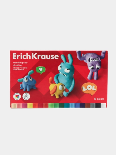 Пластилин классический ErichKrause Jolly Friends 18 цветов со стеком, 324 г  61349 — ERKR-P146169-ПРОЗР
