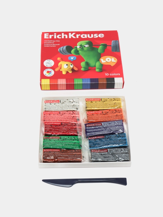 Пластилин классический ErichKrause Jolly Friends 10 цветов со стеком, 180 г, 61346