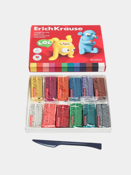 Пластилин классический ErichKrause Jolly Friends 12 цветов со стеком, 216 г