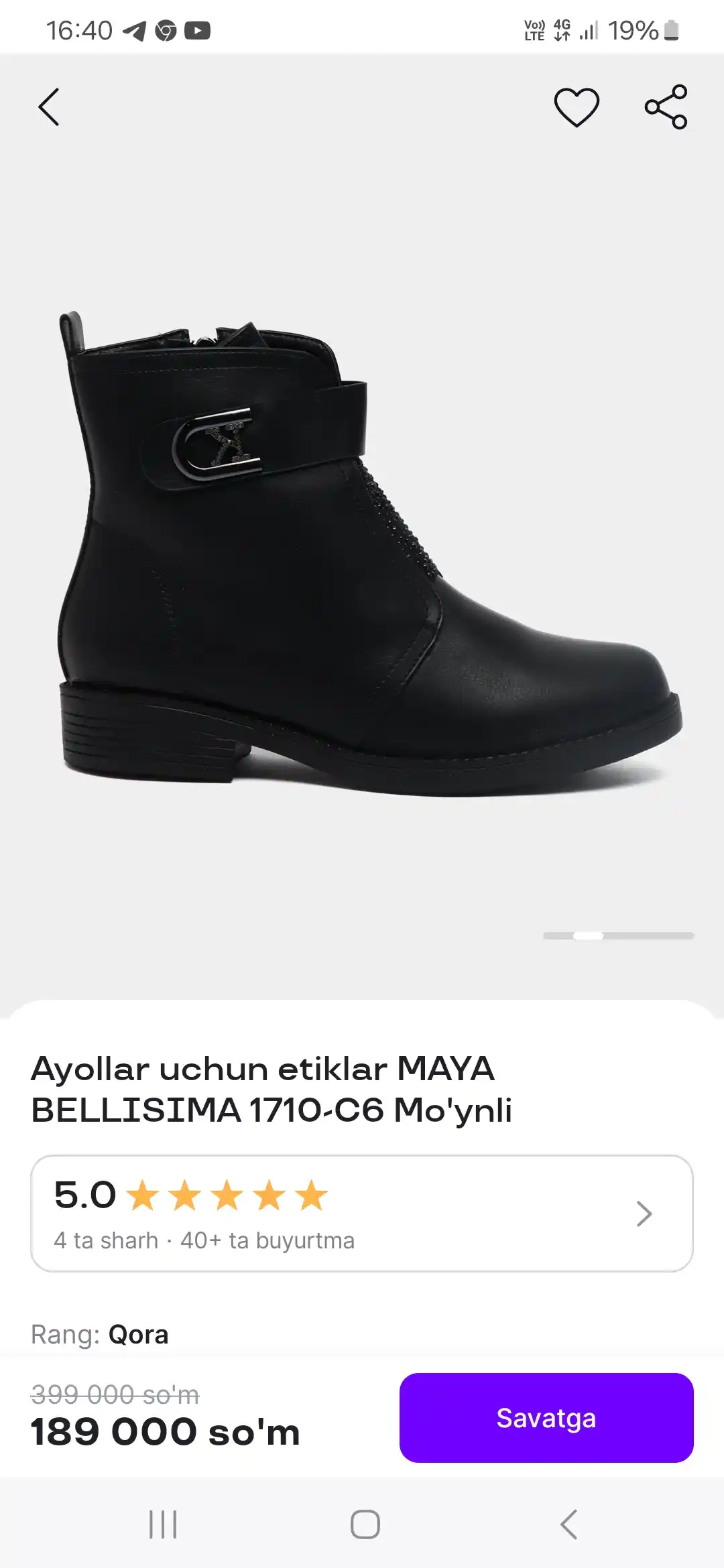 Ayollar botinkalari BELLISIMA 1710-C6' Mo'ynli, poshna 3 sm
