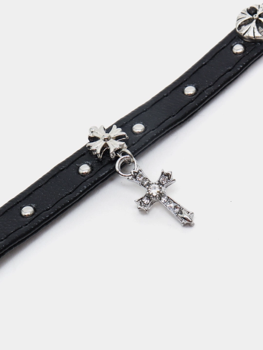 Bo'yin uchun choker, xoch bilan, ayollar uchun, charm
