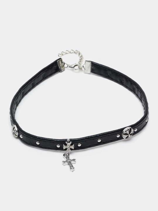 Bo'yin uchun choker, xoch bilan, ayollar uchun, charm