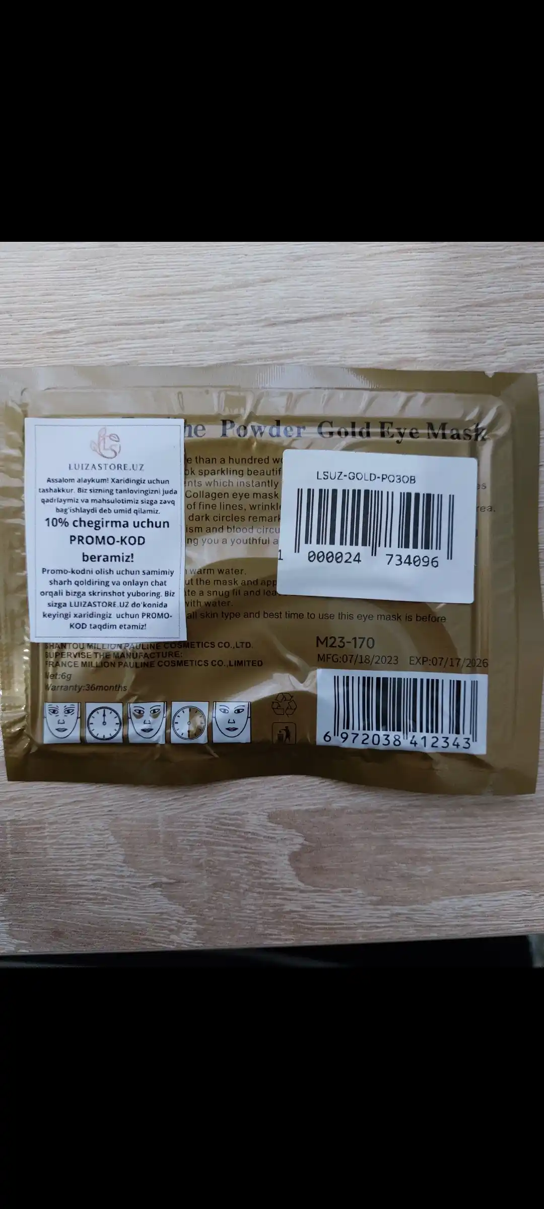 Patchilar ko'z uchun Collagen Crystal Eye Mask gidrogel, kollagen, 2 dona