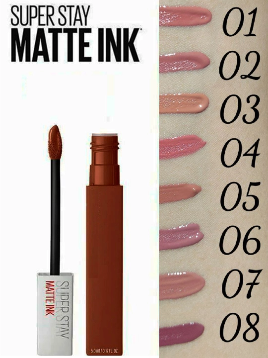 Suyuq matlovchi pomada Super Stay Matte, uzoq saqlanuvchi mat lab bo‘yog‘i