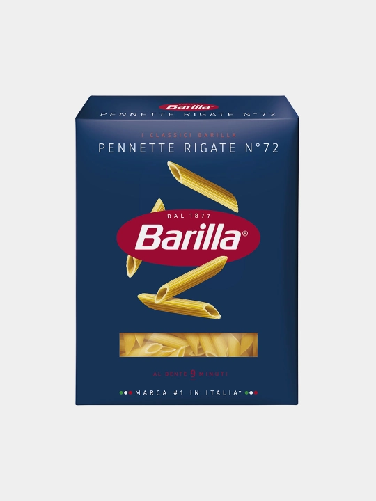 Makaron mahsulotlari Barilla Pennette Rigate n.72 qattiq bug'doydan, 450 g