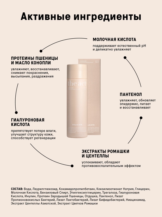 The Act ayollar uchun intim gigiyena geli, sut va gialuron kislotasi bilan, 200 ml