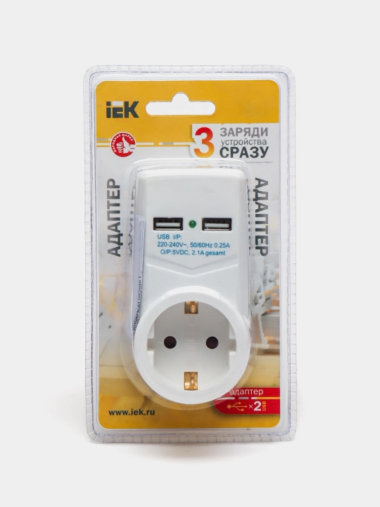 Розетка Адаптер Т-01/01 1 место 2P+PE 16А 2хUSB 2,1A белый IEK