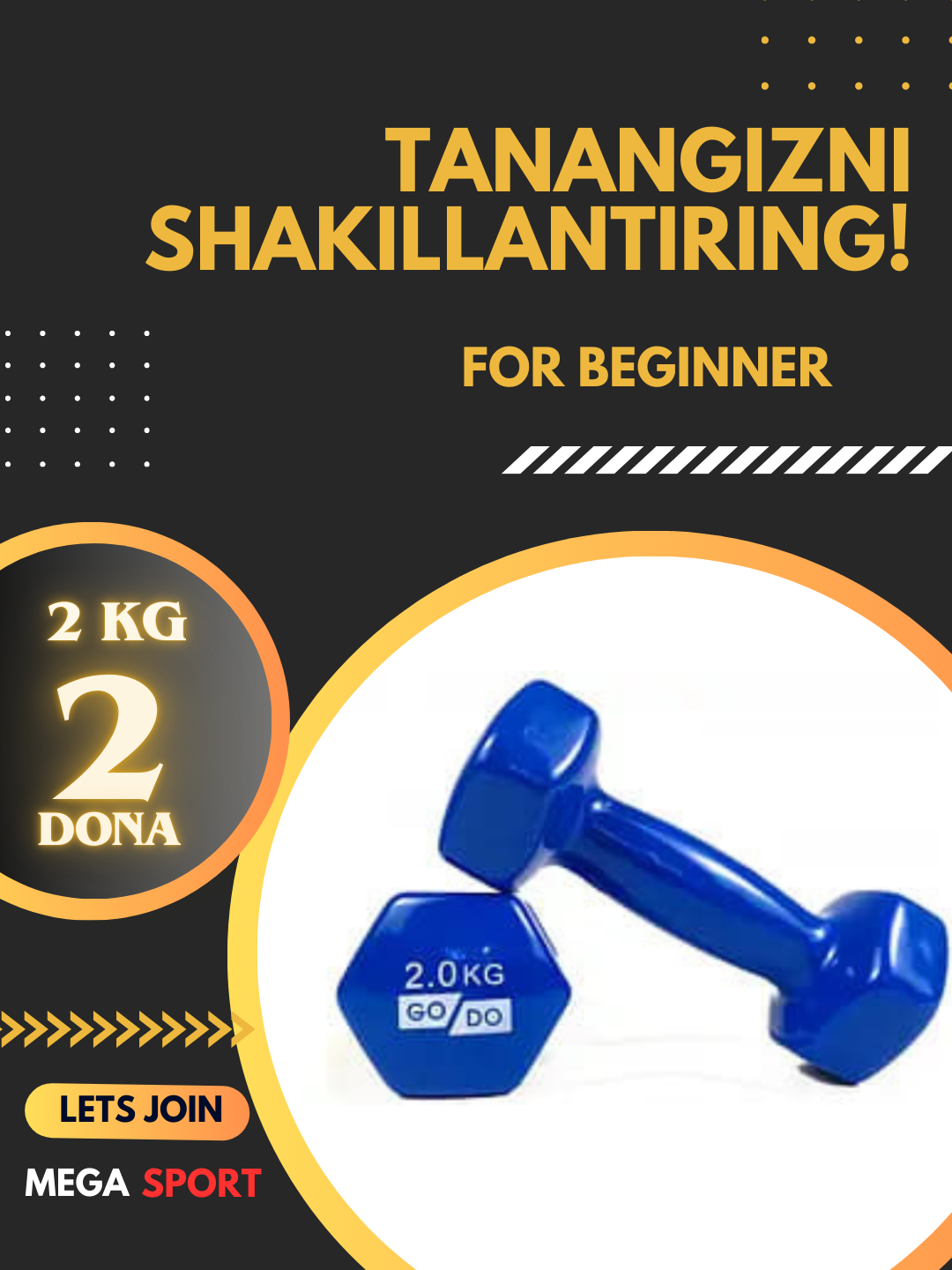 Vinil gantellar 0.5kg dan 4 kg gacha, to'plam uchun 2 dona