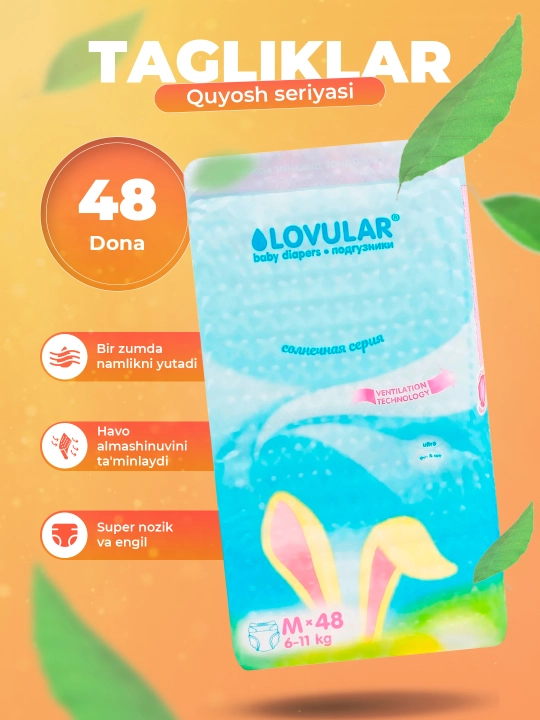 Tagliklar Lovular Quyosh seriyali 3 M, 6-11 kg, 48 dona