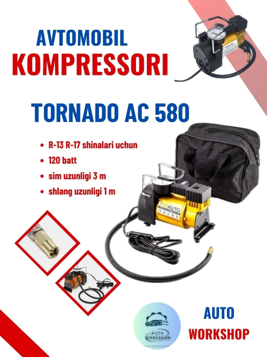 Avtomobil uchun kompressor nasos, Tornado AC 580